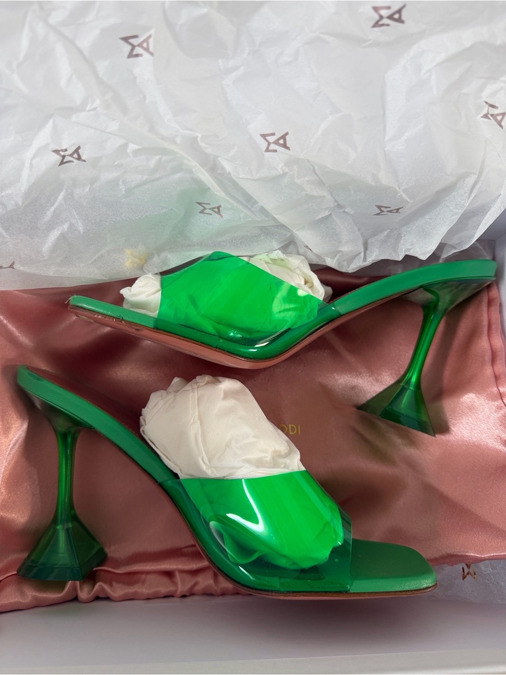 Amina Muaddi Emerald Green Lupita Glass Slipper Sandal